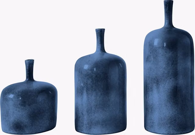 Perch & Parrow Set of Three Minimalist Ceramic Tabletop Vases in Blue and Grey