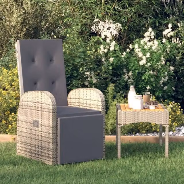 Berkfield Home Reclining Garden Chair with Cushions in Grey Poly Rattan and Steel