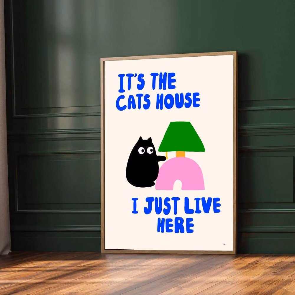 The Paper Tail Multicolour Cats House Typography Paper Poster, Size: A4 – 4