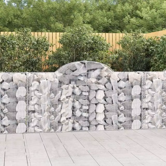 Berkfield Home Arched Gabion Baskets, 3 Piece Set, Silver Galvanised Steel, W: 200 cm, D: 30 cm, H: 100-120 cm – 1