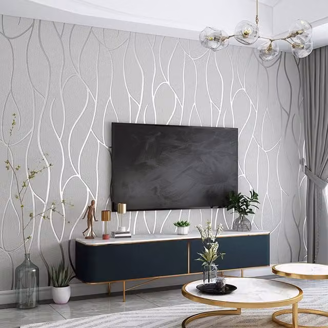 Livingandhome Silver Grey Geometric Abstract Non-Woven Wallpaper