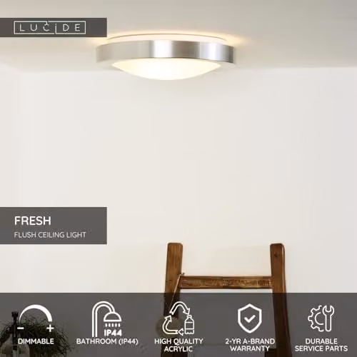 Lucide Fresh Dimmable Modern Round Bathroom Flush Ceiling Light, Diameter: 35 cm, Chrome and White, IP44 – 2