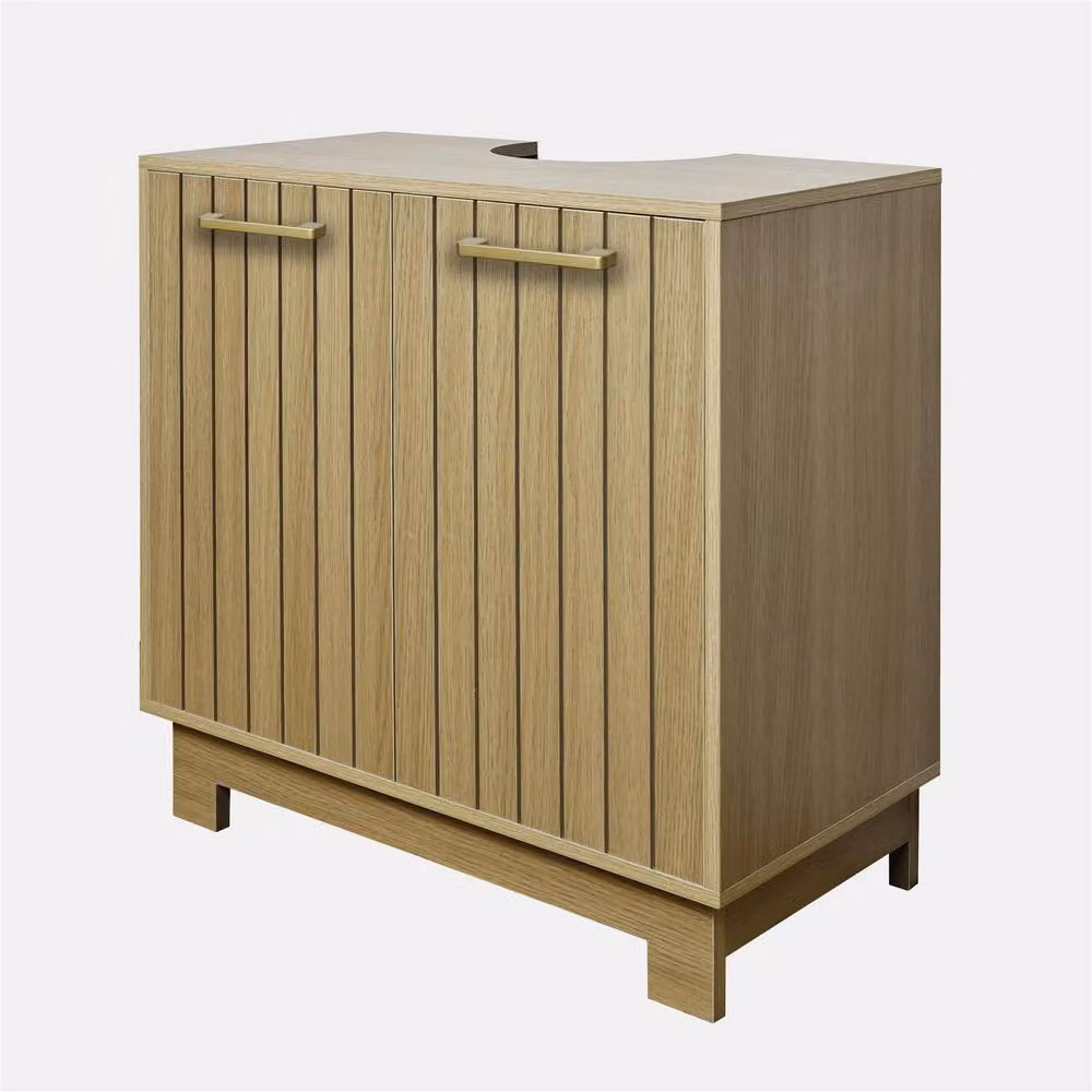 OHS Modern Slatted Undersink Bathroom Cabinet in Light Oak Brown – 2