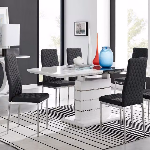 FurnitureboxUK Renato High Gloss Extending Kitchen Dining Table and 6 Milan Chairs in Black