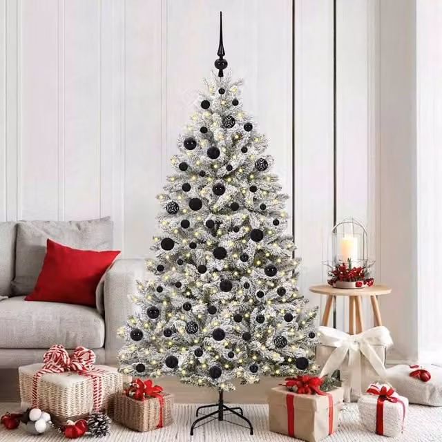 Berkfield Home Artificial Christmas Tree in Green and White, Height: 180 cm