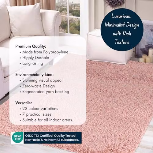 Serdim Rugs Plain Pink Machine Woven Shaggy Living Room Area Rug, W: 160 cm, L: 230 cm – 2