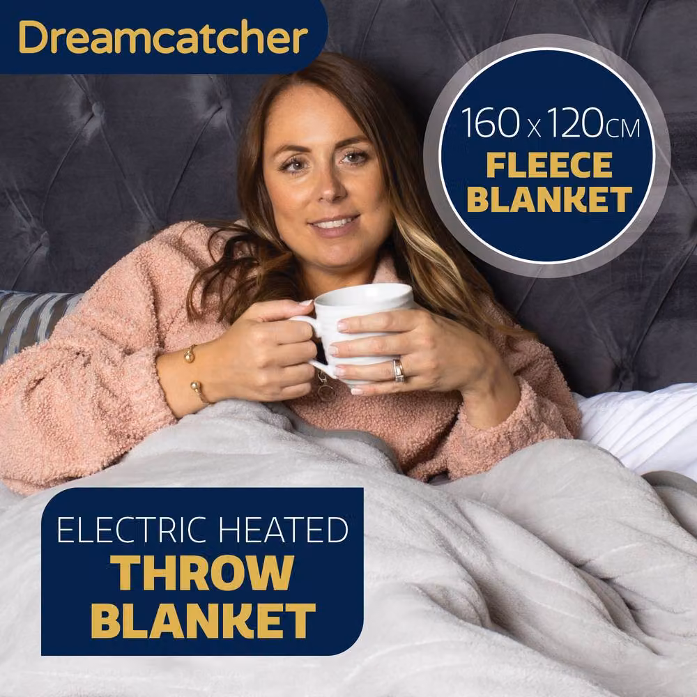 Dreamcatcher Grey Double Electric Heated Fleece Throw with Timer and Rapid Heat Up – 2