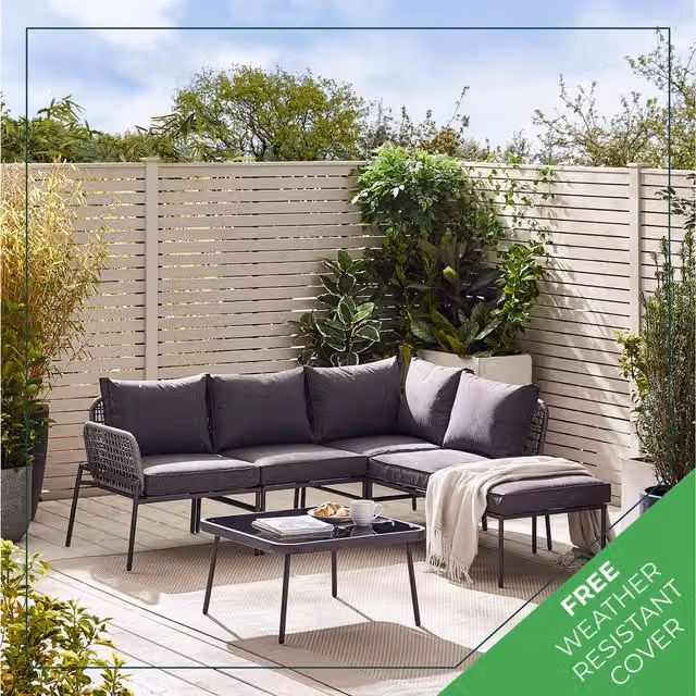 FurnitureboxUK Maldives 5 Seat L-Shape Outdoor Rattan Garden Sofa Set with Coffee Table in Grey – 1