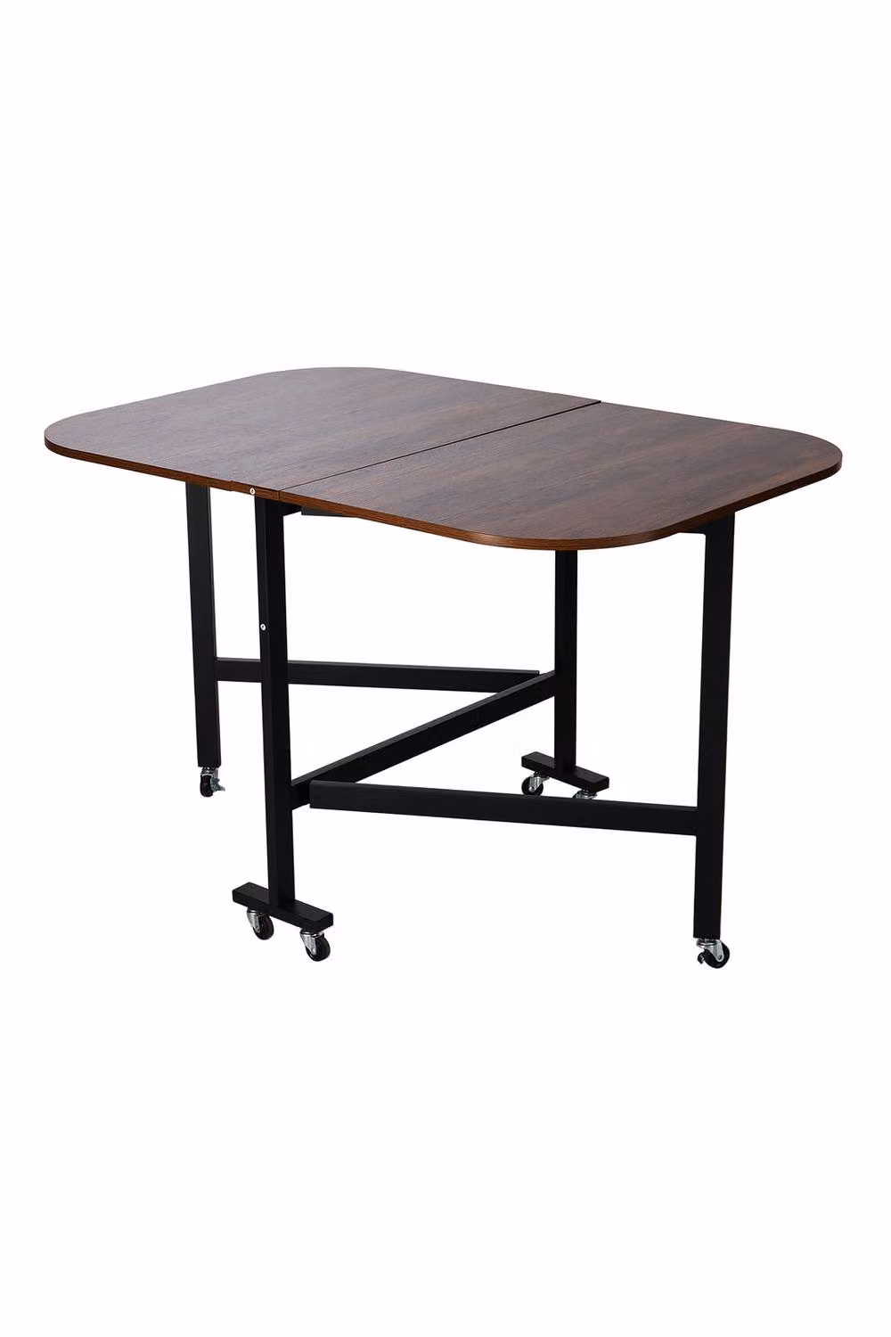 Living and Home Modern Rectangular Folding Drop Leaf Table with Castors in Dark Brown – 3