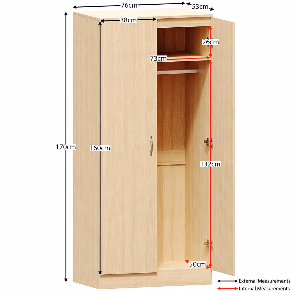 HD Designs 2 Door MDF Wardrobe in Brown, H 170 cm x W 76 cm x D 47 cm – 3