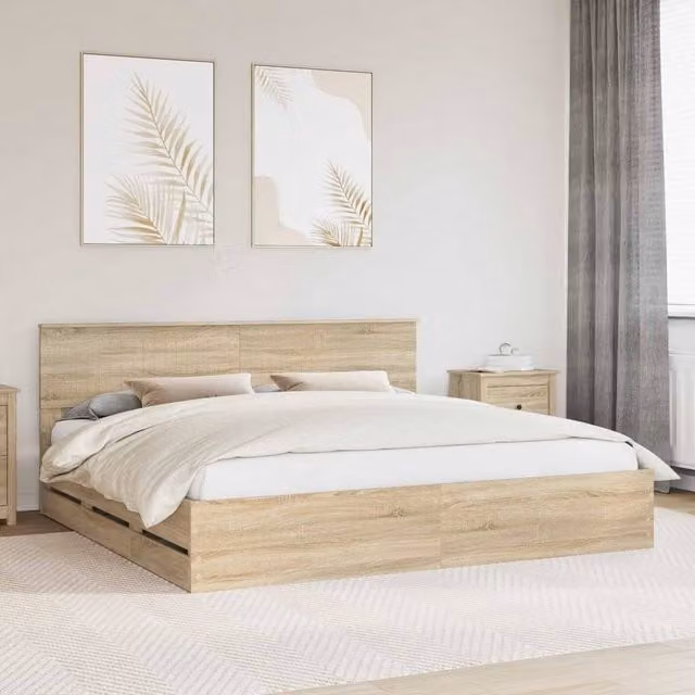 Berkfield Home Sonoma Oak Bed Frame with Drawers, Brown, W/D/H: 200 x 200 cm