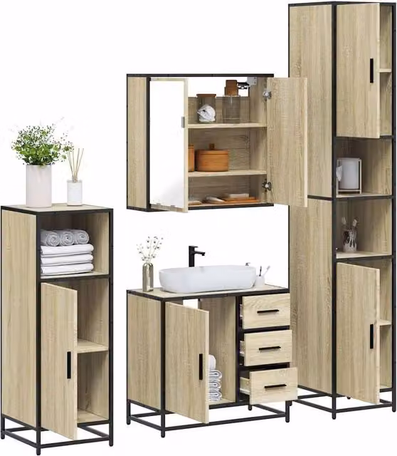 Berkfield Home 4-Piece Brown Sonoma Oak Bathroom Furniture Set
