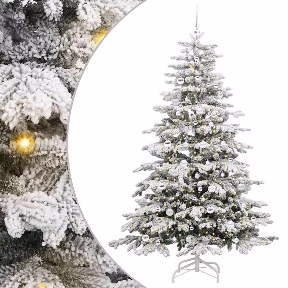 Berkfield Home Artificial Hinged Christmas Tree in White, Height: 210 cm – 2