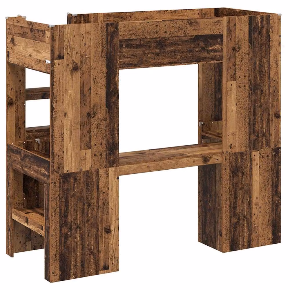 Berkfield Home Loft Bed Frame with Desk in Old Wood Brown, W/D/H: 75 x 190 x 26 cm – 5