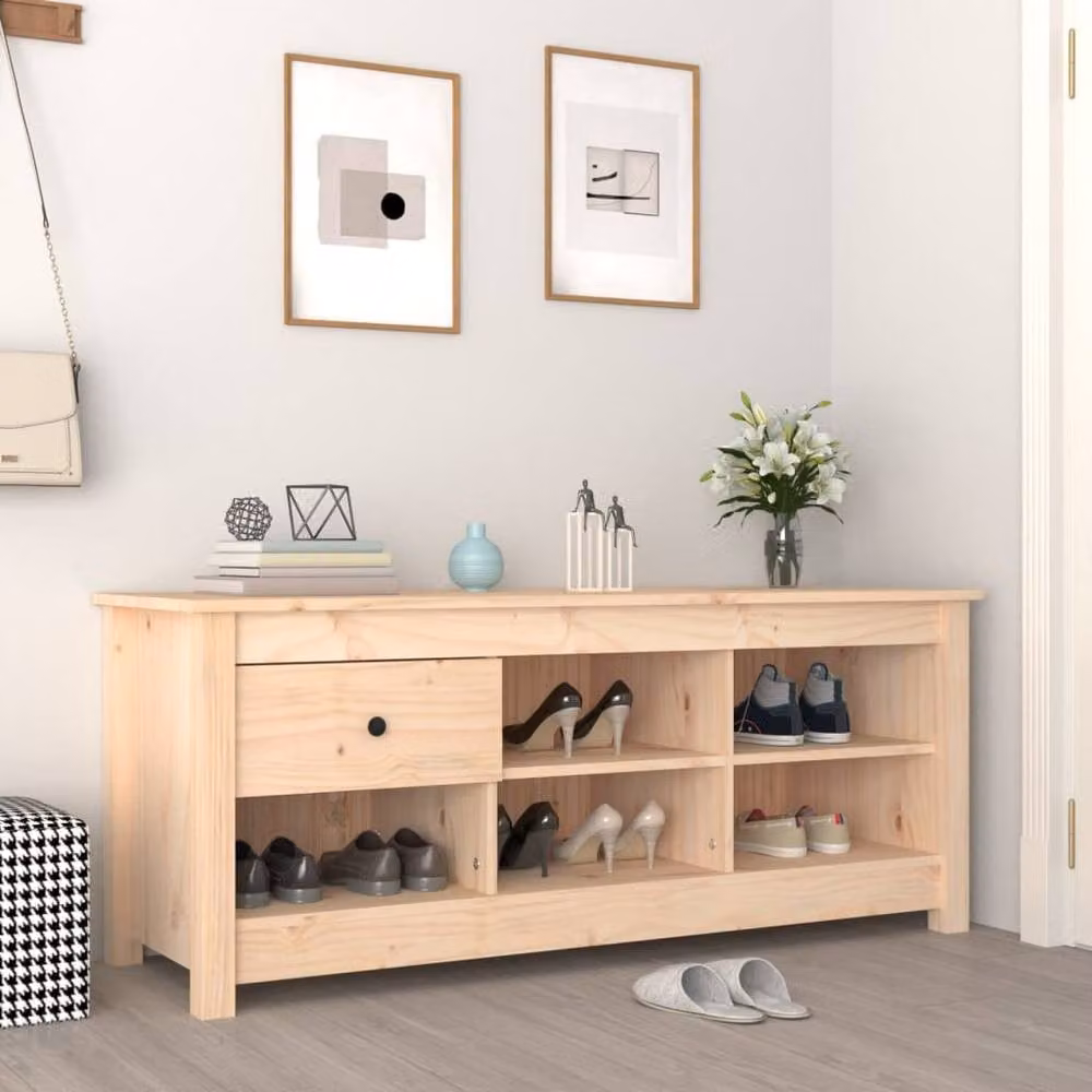 Berkfield Home Rustic Solid Wood Pine Shoe Cabinet in Light Brown, W/D/H: 110 x 38 x 45.5 cm – 2