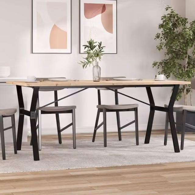 Berkfield Home Y-Frame Rectangular Dining Table in Brown Solid Pine and Steel, W: 180 cm, D: 90 cm, H: 75.5 cm