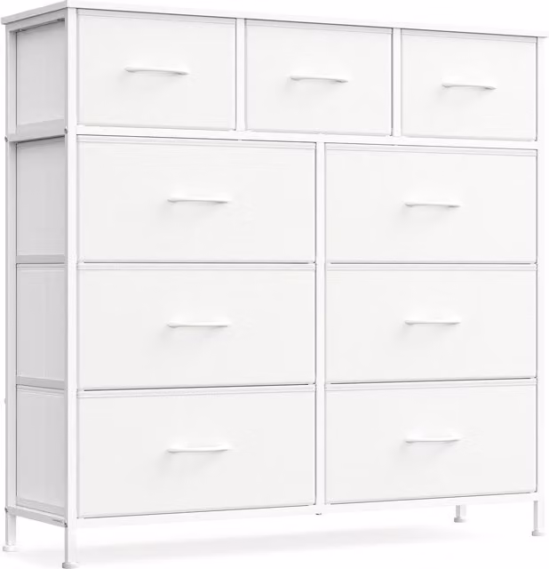 SONGMICS White Chest of Drawers with 9 Non-Woven Fabric Drawers