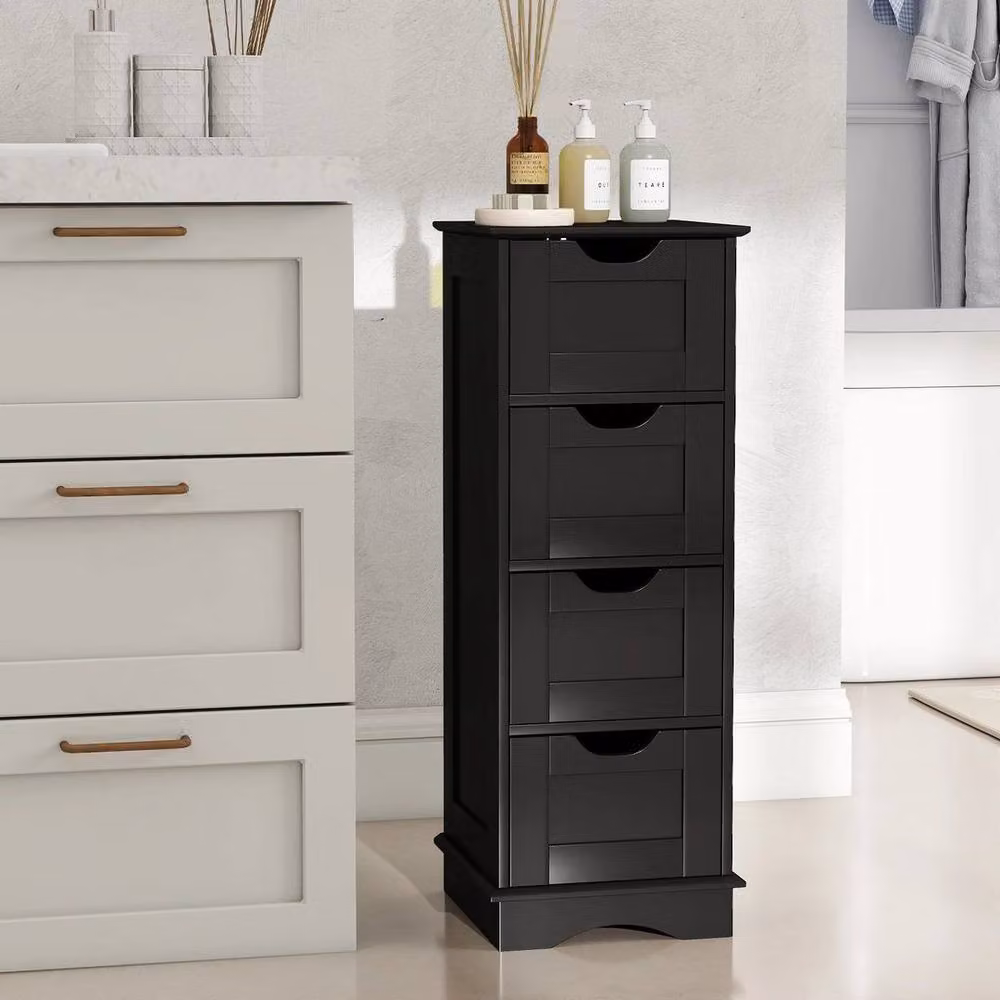 FLAVORA Modern Black Matt MDF 4 Drawer Freestanding Bathroom Cabinet – 3