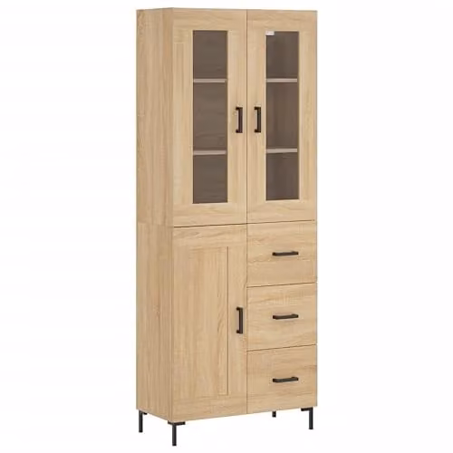 vidaXL Modern Highboard in Sonoma Oak, Brown, W/D/H: 69.5 x 34 x 180 cm – 1