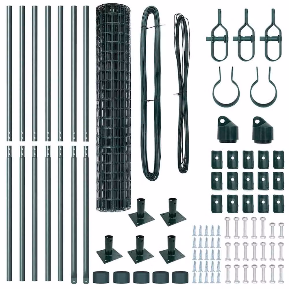 Berkfield Home Green Euro Fence with 7 Flanged Posts, Galvanised Steel, W: 10 m, H: 1.5 m – 5