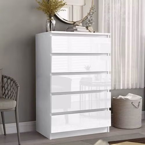SquareBoxx Fairfield Minimalist Gloss White 5 Drawer Chest of Drawers