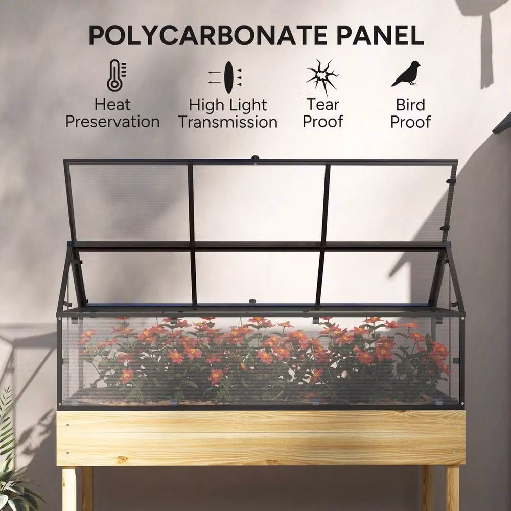 NESTLUNE Raised Garden Bed with Polycarbonate Panel in Sand, W/D/H: 103 x 60 x 60 cm – 5