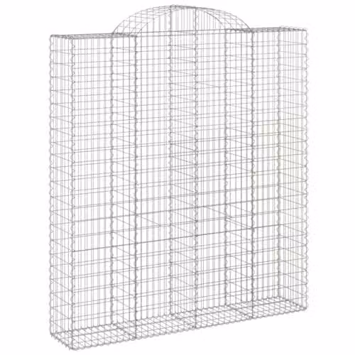 vidaXL 14-Piece Arched Gabion Baskets in Silver Galvanised Steel, W/D/H: 200 x 50 x 220/240 cm