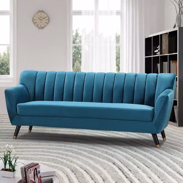 Artemis Home Morgan 3 Seat Modern Velvet Sofa in Petrol Blue