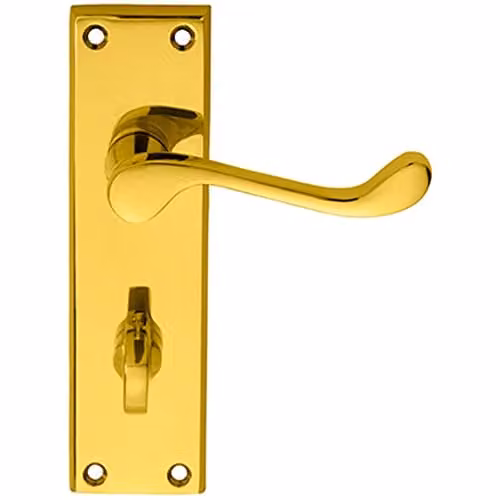 Loops Pair Victorian Scroll Bathroom Lever Handles on Backplate in Polished Brass
