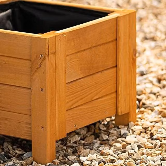 Primrose Minimalist Pine Wood Planter Tub in Brown and Yellow, W/D/H: 40 x 30 x 39 cm