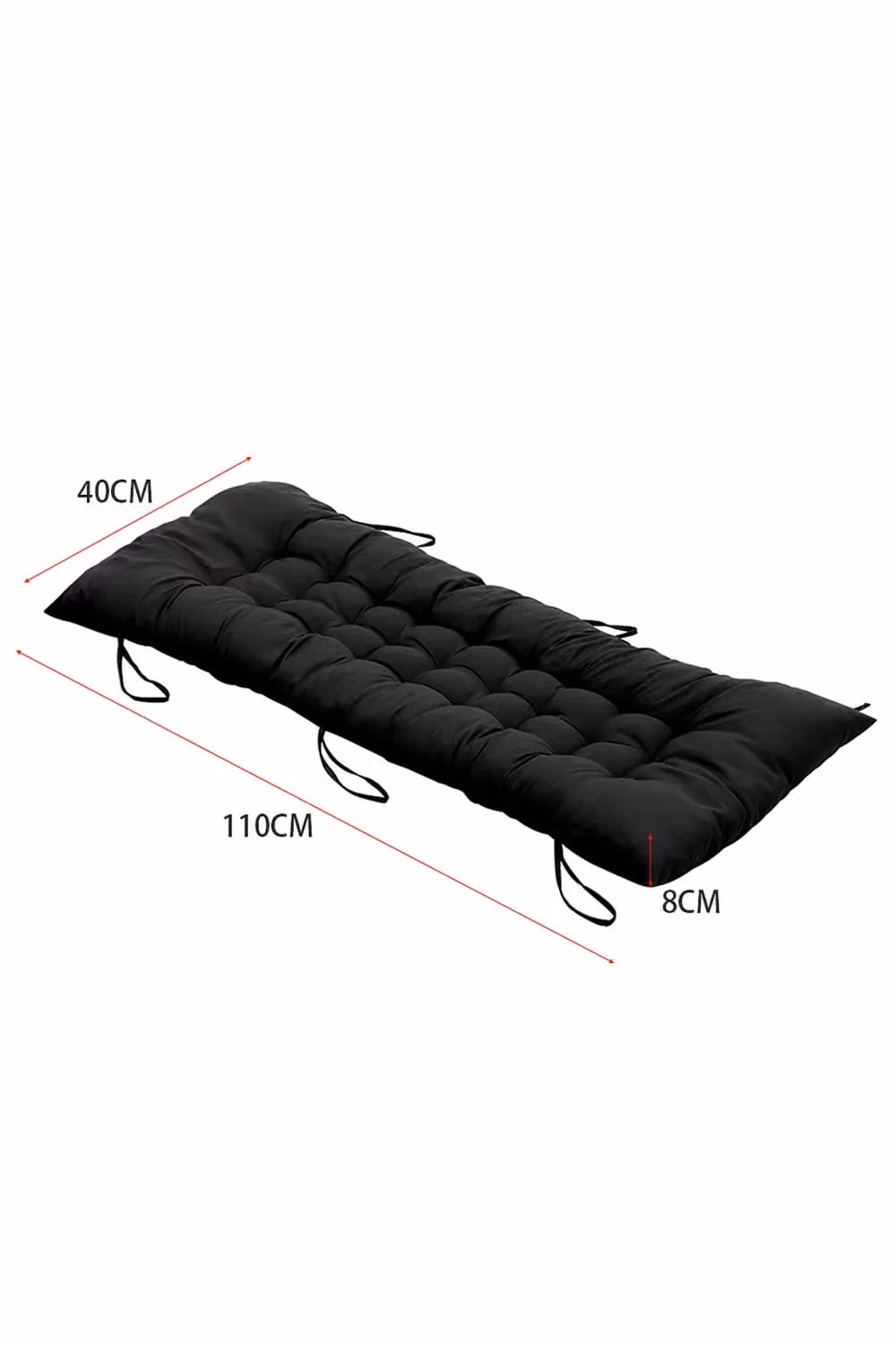 Living and Home Black Garden Beach Sun Lounger Cushion with Straps, W/H: 40 x 110 cm – 5