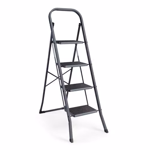 VonHaus 4 Step Foldable Steel Ladder in Silver and Grey with Anti Slip Rubber Feet and 150kg Capacity – 3