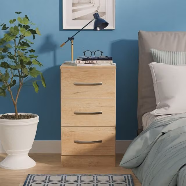 2 U Hampshire 3 Drawer Bedside Cabinet in Light Brown – 1