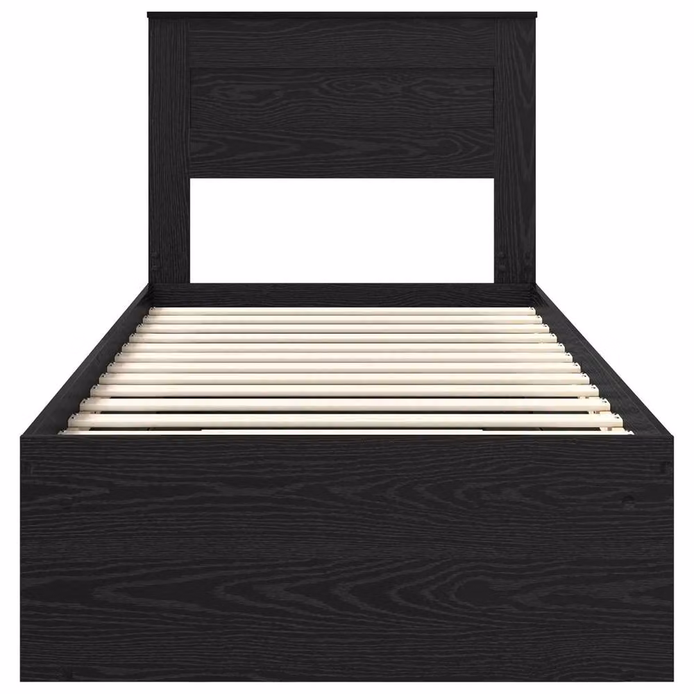 Berkfield Home Black Bed Frame with Headboard in Solid Pine Wood, W: 75 cm, L: 190 cm – 4