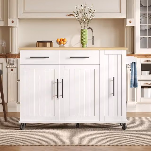 Aosom UK Modern Kitchen Trolley with Drop Leaf and Pull-Out Organiser in White and Natural, W: 120 cm, D: 40 cm, H: 90 cm – 1
