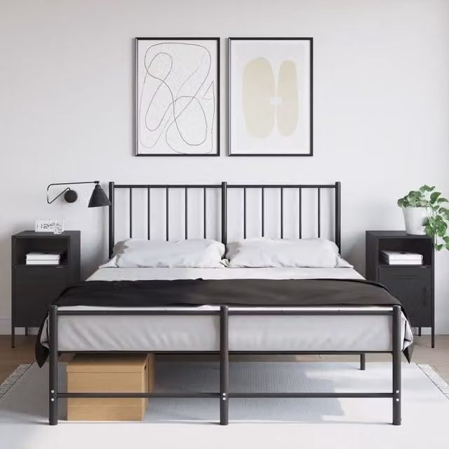 Berkfield Home Set of 2 Black Steel Bedside Cabinets, W/D/H: 36 x 39 x 68 cm – 1
