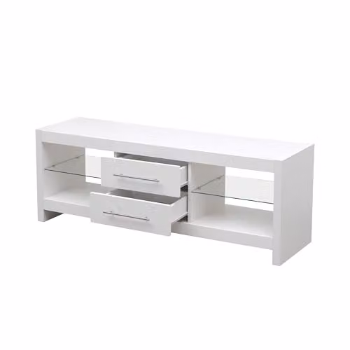 MMT Furniture Designs Ltd Modern White Gloss TV Stand with LED Lights and Glass Shelves, W/D/H: 140 x 40 x 50 cm