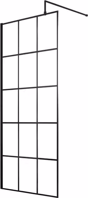 Balterley Single Panel 8mm Safety Glass Wetroom Screen with Black Frame, W: 800 mm, H: 1950 mm