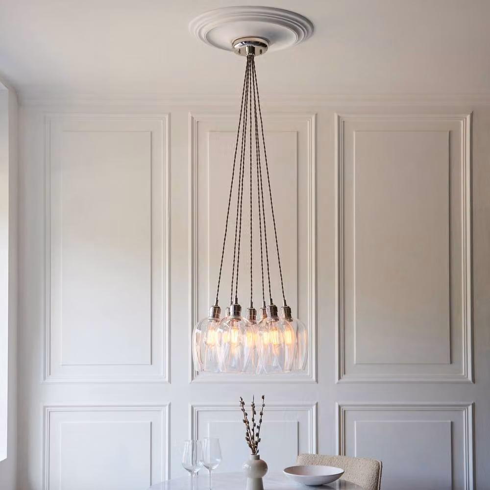Netlighting Livorno Cluster Pendant Light in Grey with Transparent Glass and 7 x 10W LED E27 Bulbs – 2