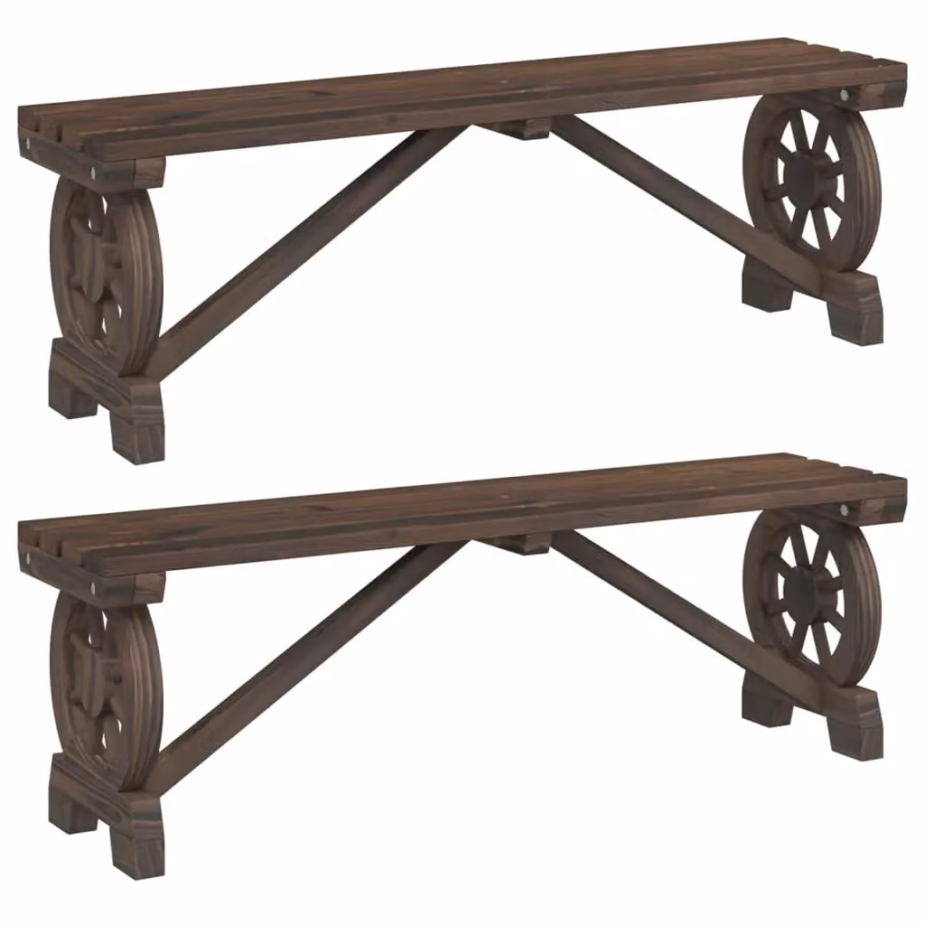 Berkfield Home Set of 2 Rustic Brown Solid Fir Wood Garden Benches – 2