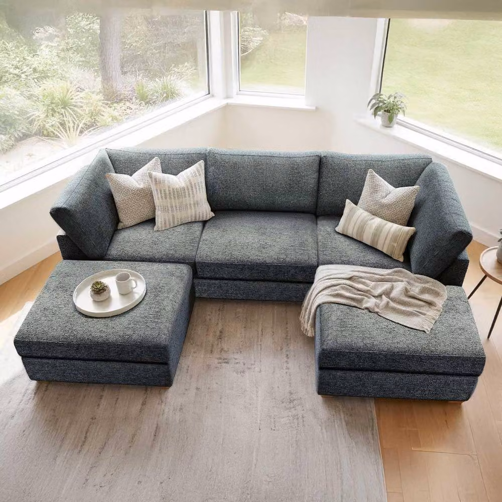 Furnishings For Less UK Kenzo U-Shaped 4-5 Seater Chenille Fabric Sofa in Navy Blue – 2