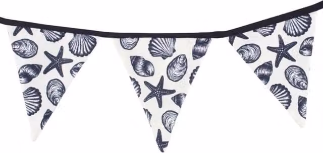 KDMK Seashell Fabric Bunting Nautical Maritime Decor in Blue, White and Grey, Length: 150 cm
