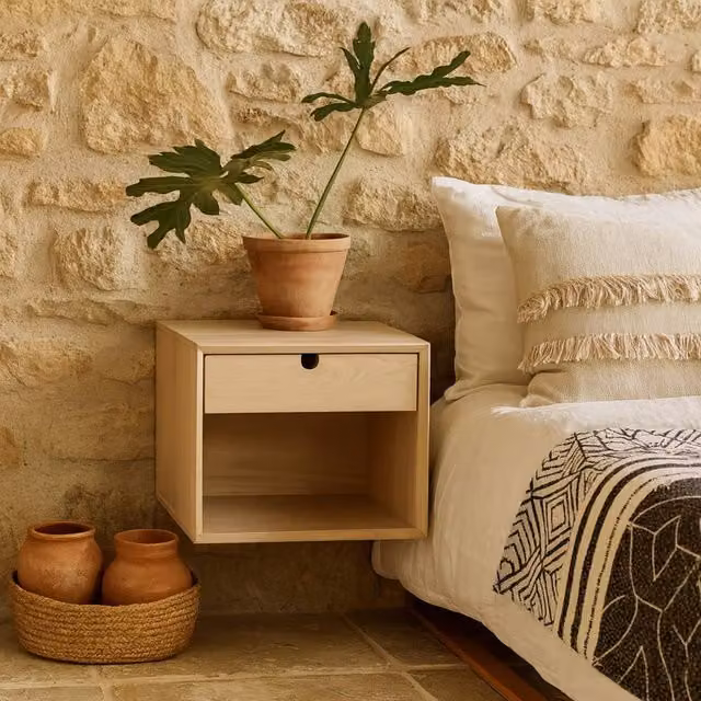 Wyld Haus Italy Wall Mounted Bedside Table with 1 Drawer in Natural White Oak Look, W/D/H: 32 x 37 x 33 cm – 1