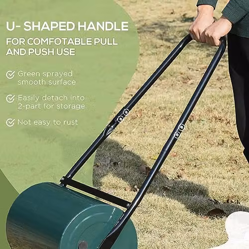 Outsunny Heavy Duty Metal Garden Lawn Roller with Water or Sand Filled Drum, Green – 3
