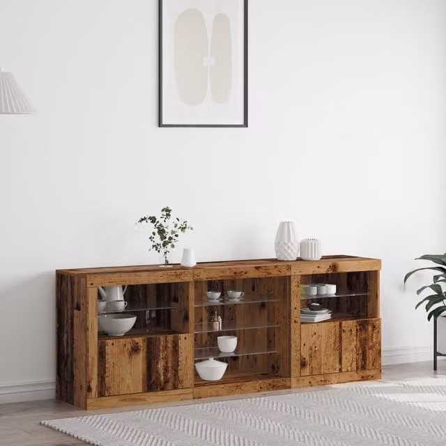 Berkfield Home Rustic Sideboard with Integrated LED Lights in Brown, W: 181.5 cm, D: 37 cm, H: 67 cm – 1
