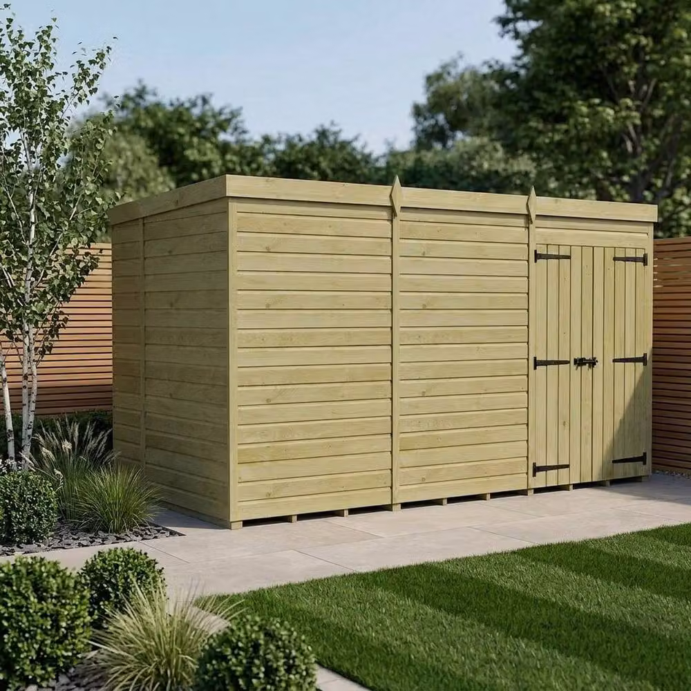 Buttercup Farm Brown Timber Pent Garden Shed with Double Doors, W: 305 cm, D: 305 cm, H: 210 cm – 2