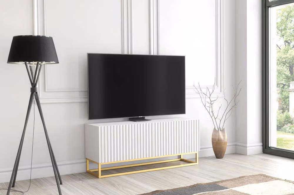 Creative Furniture Ripple TV Unit in White and Gold, Modern Fluted Design, W: 100 cm, H: 45 cm, D: 35 cm – 4