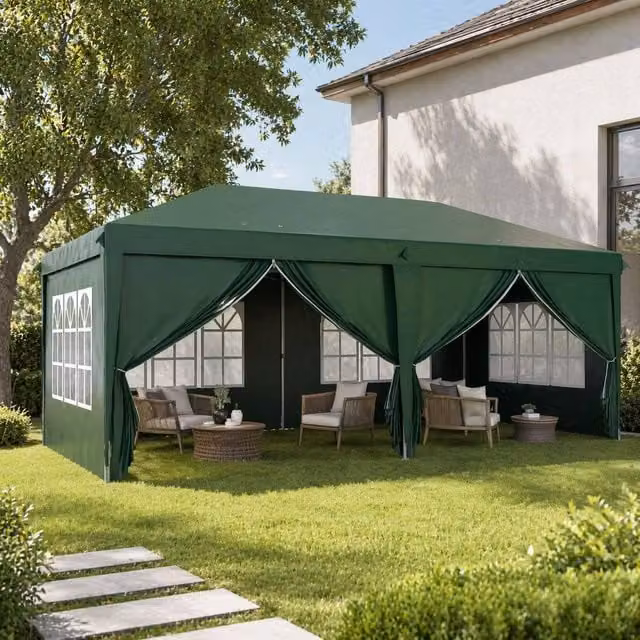 STILVORA Green Gazebo with 6 Removable Polyester Walls and Steel Frame, W/D/H: 585 x 295 x 270 cm – 1