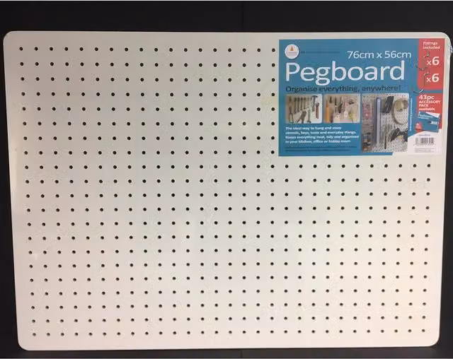 White Pegboard with 12 Hooks, Width: 56 cm