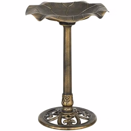 Outsunny Bronze Tone Standing Pedestal Bird Bath with Lotus Leaf Basin, Height: 71 cm – 1